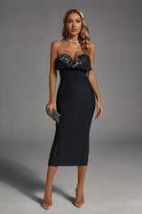 Everly Black Strapless Diamante Midi Dress - Catchall