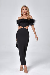 Madelyn Black Feather Maxi Bodycon Dress - Catchall