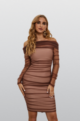 Ashley Brown Satin Ruched Bandage Dress - Catchall