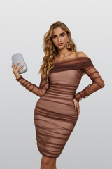 Ashley Brown Satin Ruched Bandage Dress - Catchall