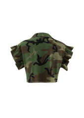 Camo Ruffle Sleeve Crop
