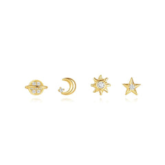 Celestial/Star/Moon/Sun 4 Piece Earring Set