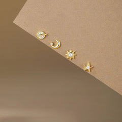 Celestial/Star/Moon/Sun 4 Piece Earring Set