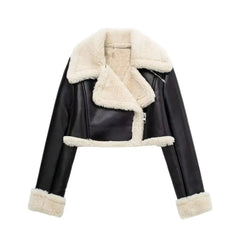 Cropped Lambswool Leather Jacket