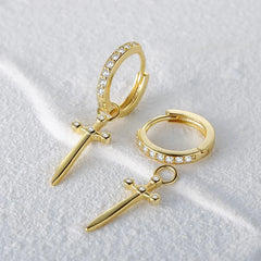 Cross Dagger Hoop Earrings