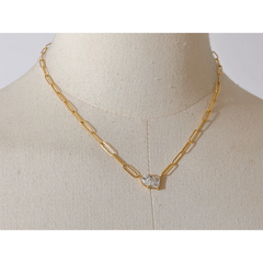 Cubic Zirconia Paperclip Necklace