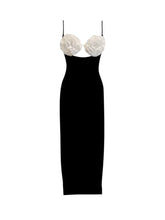 Elegant Black Evening Gown with Floral Accents