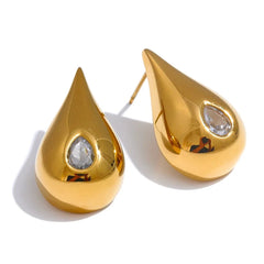 Golden Teardrop Crystal Stud Earrings