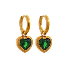 Green and White Heart Charm Hoop Earrings