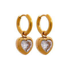 Green and White Heart Charm Hoop Earrings