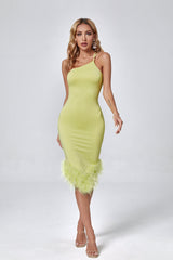 Anastasia Light Green Feather Midi Dress - Catchall