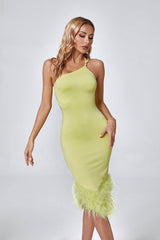 Anastasia Light Green Feather Midi Dress - Catchall