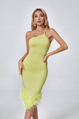 Anastasia Light Green Feather Midi Dress - Catchall