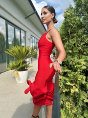 Blush Deep V Neck Bandage Midi Dress - Red