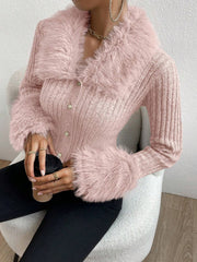Christmas Sweet Pink Plush Zipper Cardigan