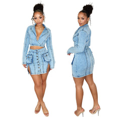 One-Sleeve Crop Top Mini Skirt Set
