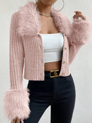 Christmas Sweet Pink Plush Zipper Cardigan