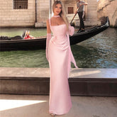 Cowl-Neck Backless Pleated Dress