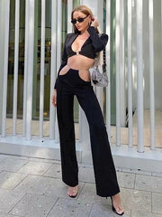 Two-Piece Set With Chain Belt Top And Trousers