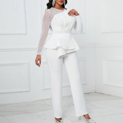 Elegant Mesh Patchwork Beaded Jumpsuit