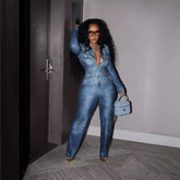 Zipper With Belt Denim Jumpsuit
