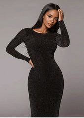 Long-Sleeve Sparkle Bodycon Dress