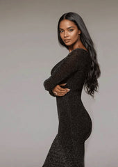 Long-Sleeve Sparkle Bodycon Dress
