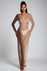 Mesh Sequin See-Through Long Dress