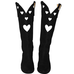 Mid-Calf Boots with Embroidered Hearts