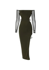 Off-Shoulder Mesh Sleeve Cut-Out Dress