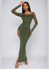 Off-Shoulder Mesh Sleeve Cut-Out Dress