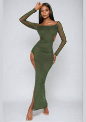 Off-Shoulder Mesh Sleeve Cut-Out Dress