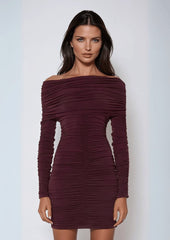 Off Shoulder Ruched long sleeve Mini Dress