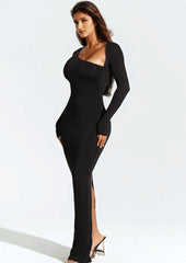 One-Shoulder Long Sleeve Maxi Dress