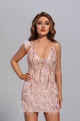 Camila Pink Feather Diamante Dress - Catchall