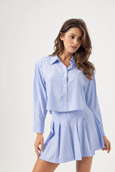 Pinstripe Long-Sleeve and Pleated Mini Skirt Set