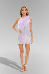 Aubrey Purple Feather Sequin Mini Dress - Catchall
