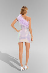 Aubrey Purple Feather Sequin Mini Dress - Catchall