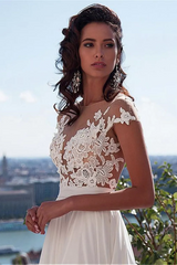 Chiffon Sweep Train Appliques Lace Prom Dresses