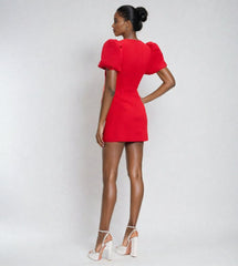 Red Hollow-Out Puff Sleeve Dress