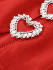 Red Hollow-Out Puff Sleeve Dress