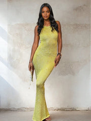 See-Through Sequin Sleeveless Maxi Dress