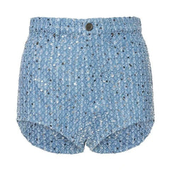 Sequin Denim Jacket Shorts Women Set
