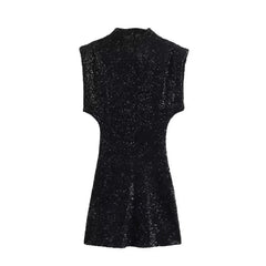 Sequined Short-Sleeved Mini Dress