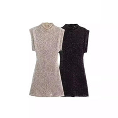 Sequined Short-Sleeved Mini Dress