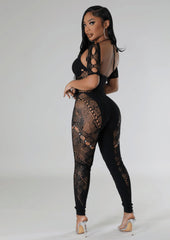 Short Sleeve Mesh Bodycon Jumpsuit
