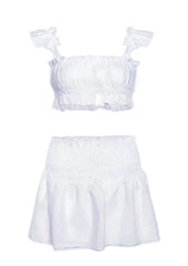Trendy White Crop Top & Pleated Skirt Set
