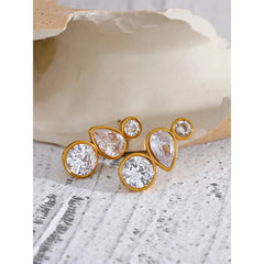 Triple Crystal Gold Drop Earrings