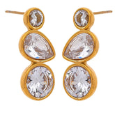 Triple Crystal Gold Drop Earrings