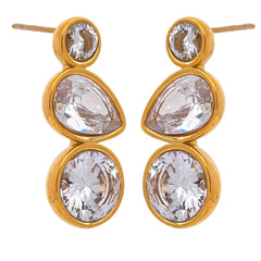 Triple Crystal Gold Drop Earrings